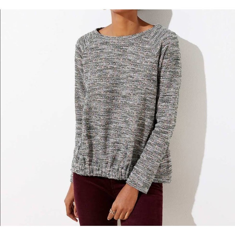 LOFT Gray Marled Long-Sleeve Knit Top